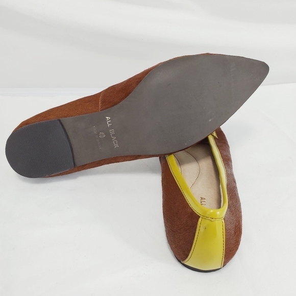 All Black /Anthropologie Brown Citron Patent Leather Pony Hair Loafer Flat 40EU - Picture 3 of 10